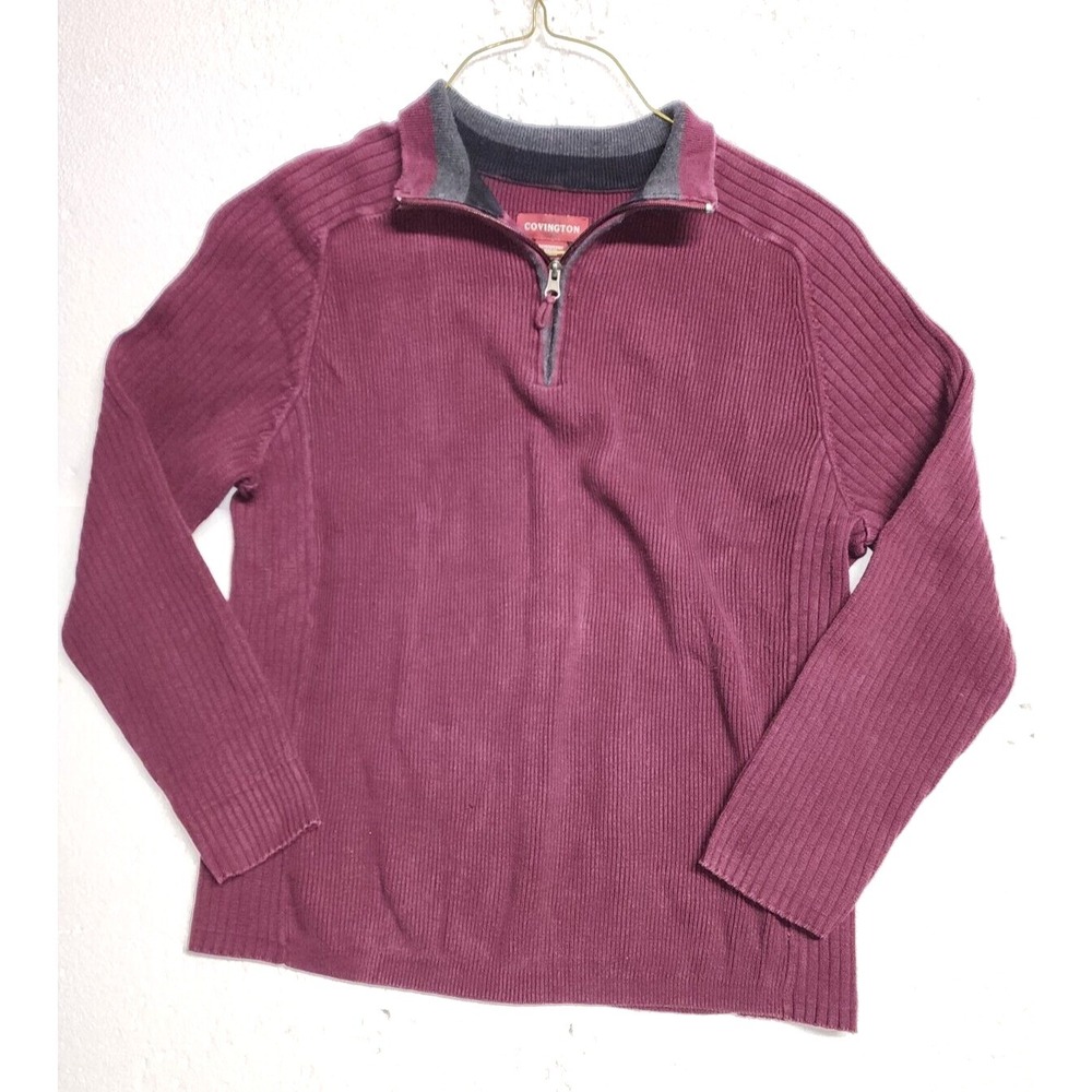 Covington‎ Sweater Men Large Burgundy Pull Over Sweatshirt Collared Quarter Zip